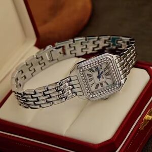 Classic Silver Stainless Steel Crystal Watch with Roman Numerals